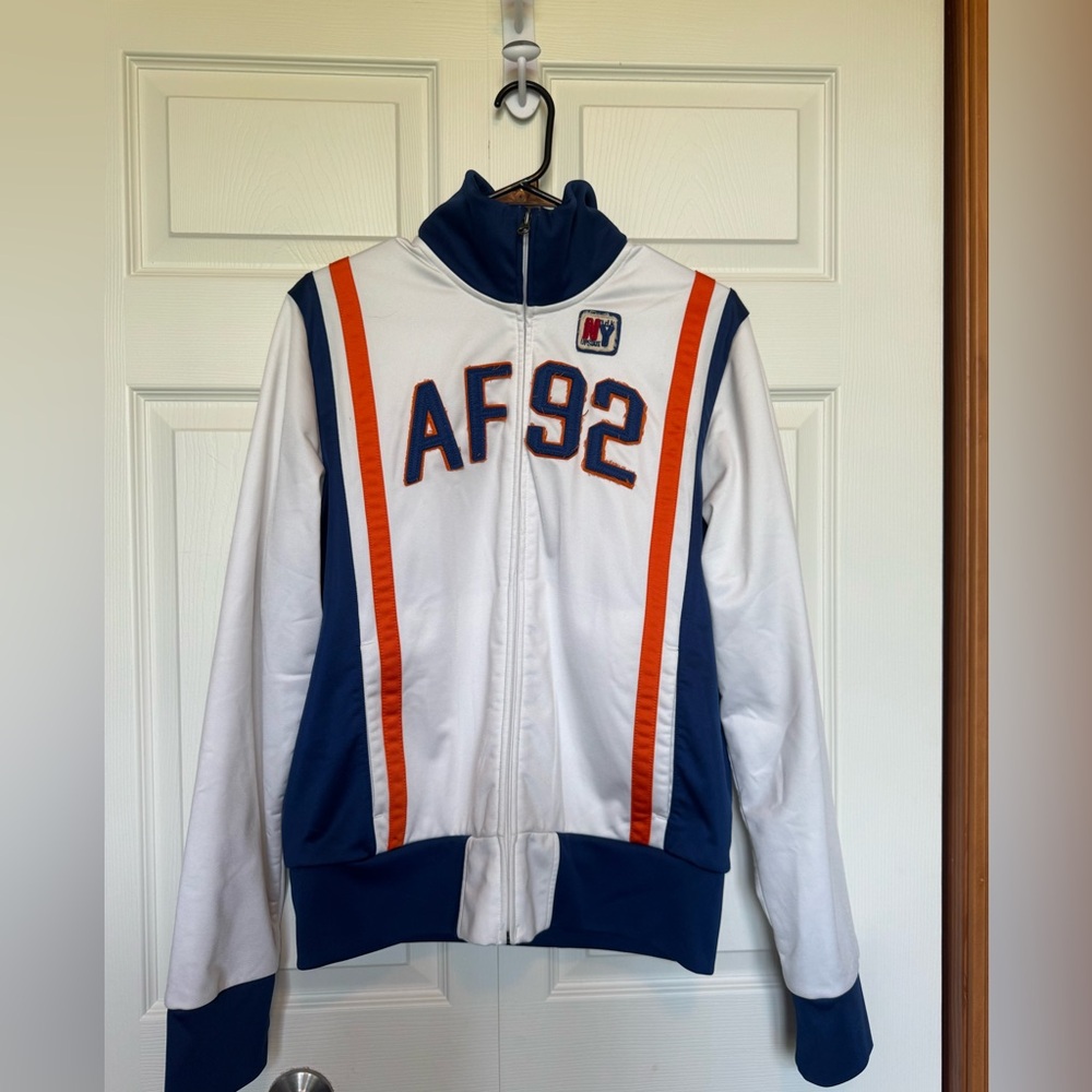 AF92 White and Blue Track Jacket Men’s Multi Jacket Abercrombie and Finch